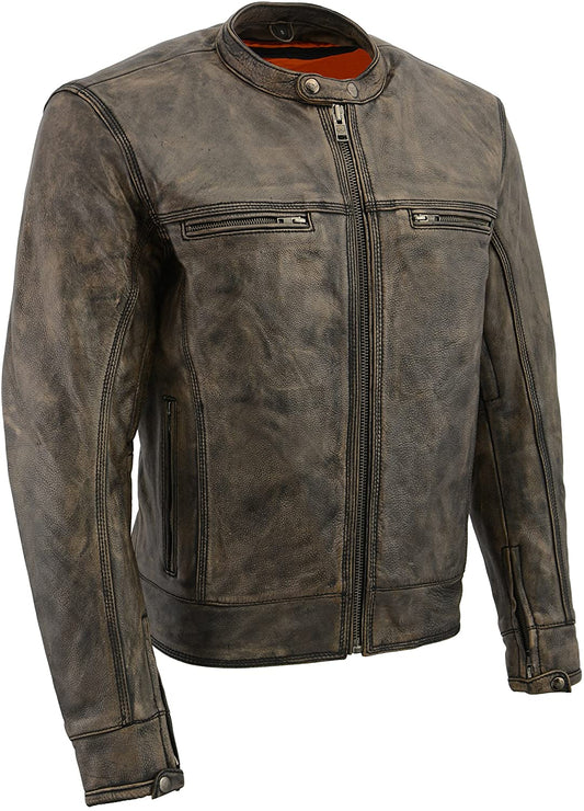 Milwaukee Leather MLM1550 Men's Vented Black-Beige Distressed Leather Scooter Style Motorcycle Jacket w/ Liner