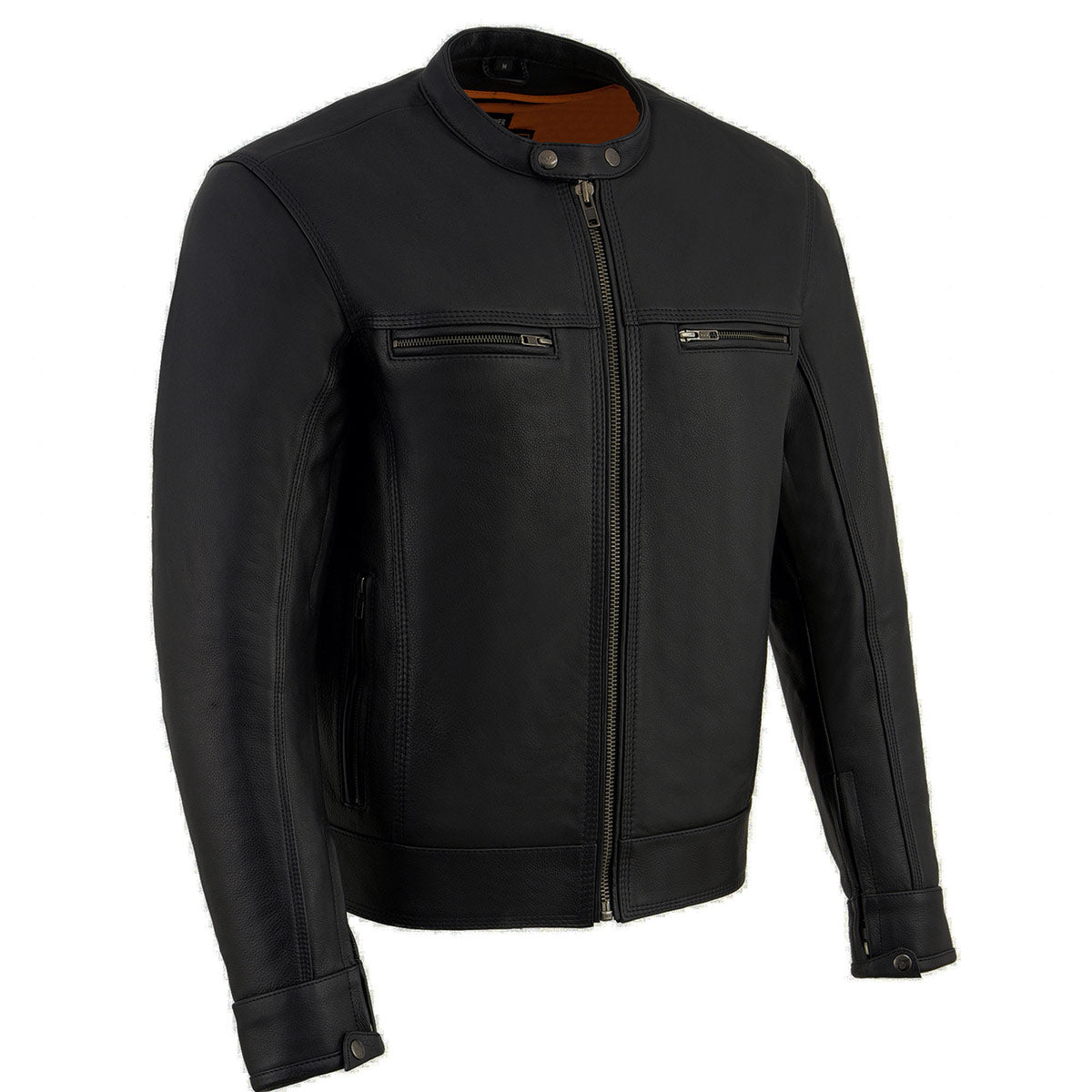 Milwaukee Leather MLM1551 Men's Black Cool-Tec Leather Sporty Lightweight Scooter Style Motorcycle Jacket w/ Liner