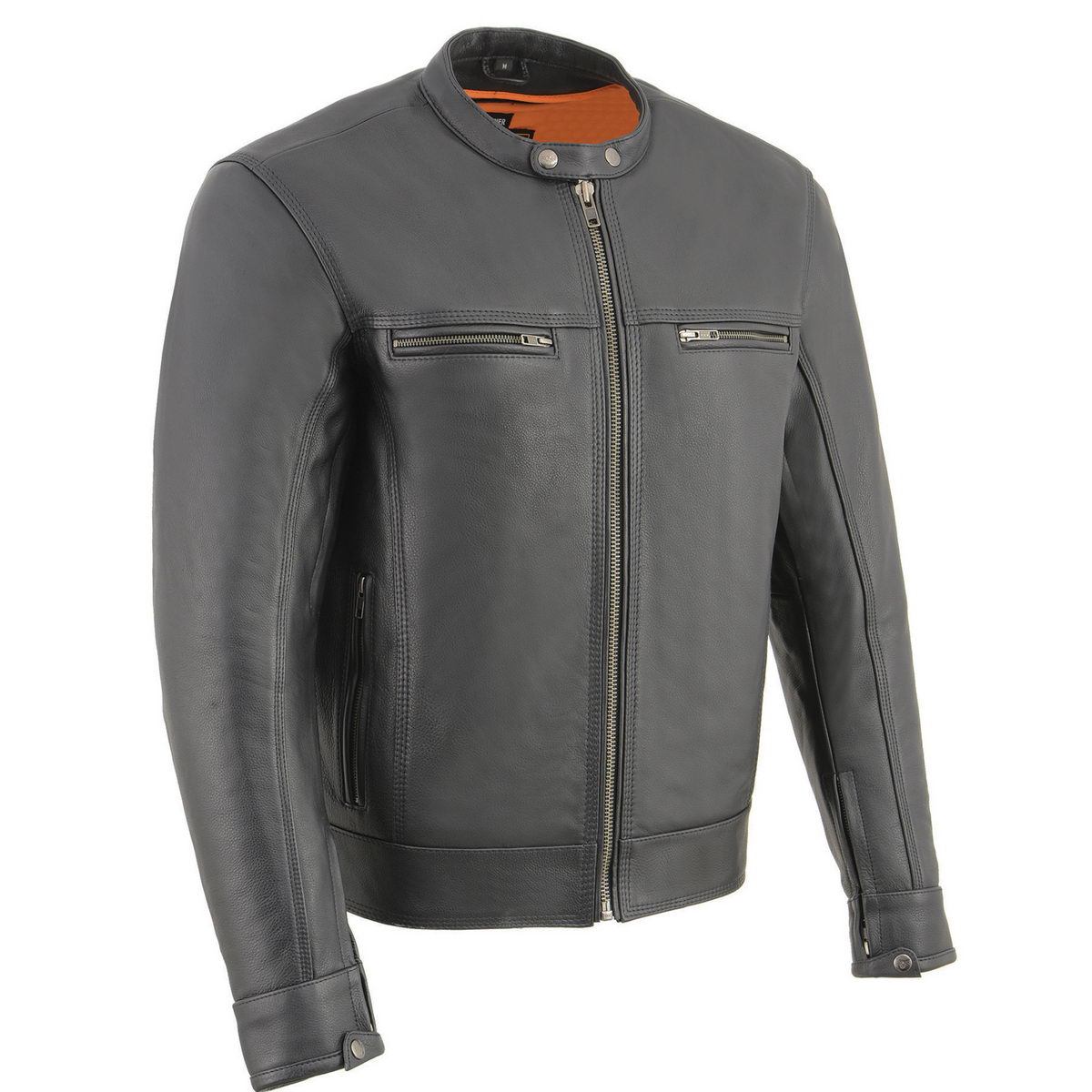 Milwaukee Leather MLM1551 Men's Black Cool-Tec Leather Sporty Lightweight Scooter Style Motorcycle Jacket w/ Liner