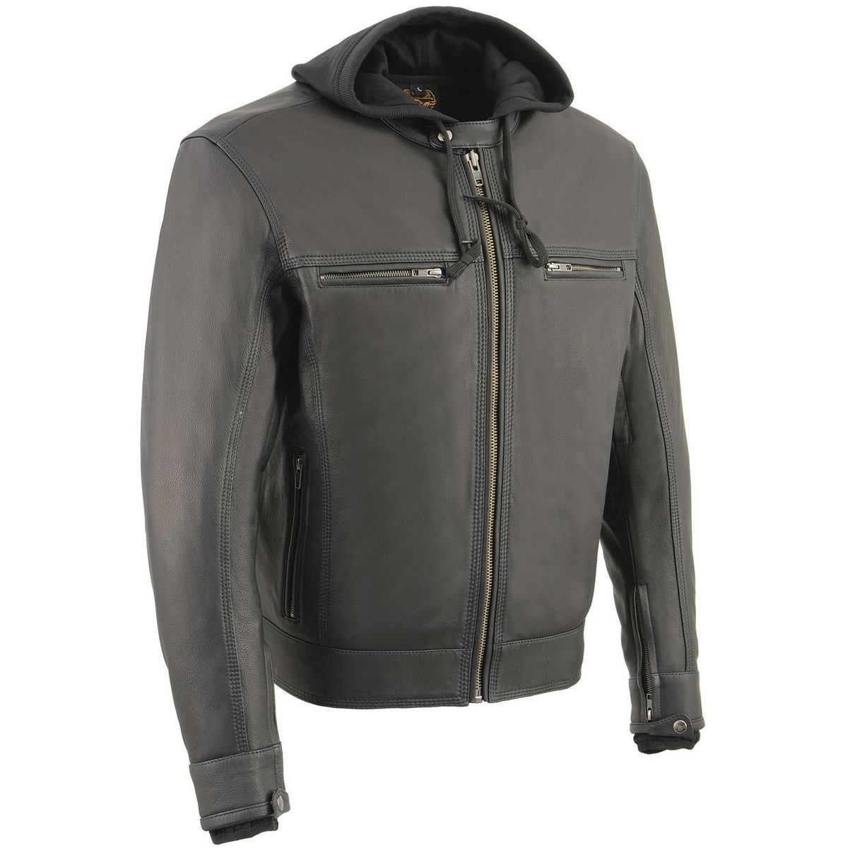 Milwaukee Leather MLM1552 Men's Black Leather ‘Utility Pocket’ Vented Scooter Style Motorcycle Jacket w/ Hoodie