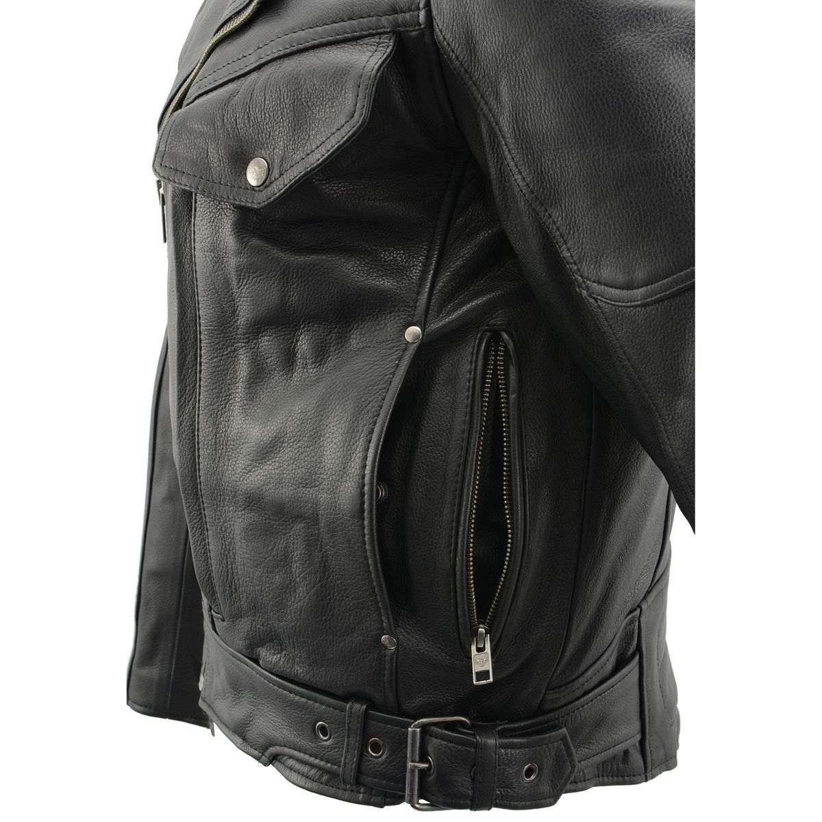 Milwaukee Leather MLM1570 Men’s Black Premium Naked Cowhide Leather Utility Pocket Motorcycle Jacket