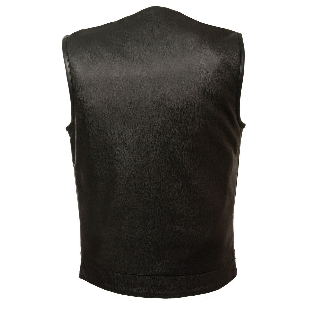 Milwaukee Leather MLM3511 Men's Black Collarless Snap/Zipper Club Style Motorcycle Leather Vest