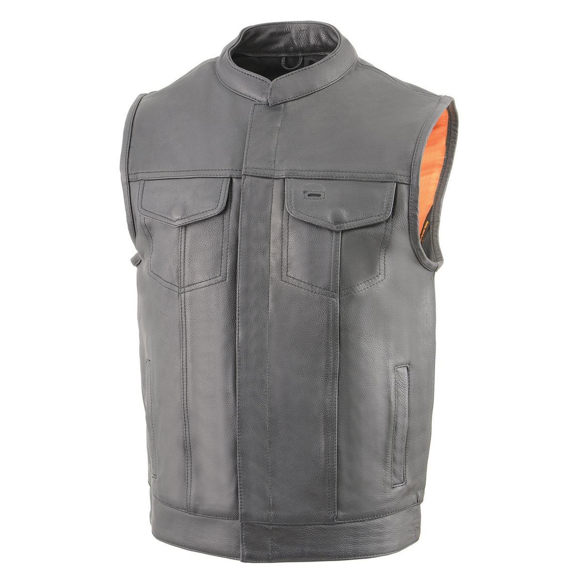 Milwaukee Leather MLM3514 Men's Black “Cool-Tec” Naked Leather Vest - Club Style Dual Closure Motorcycle Rider Vest