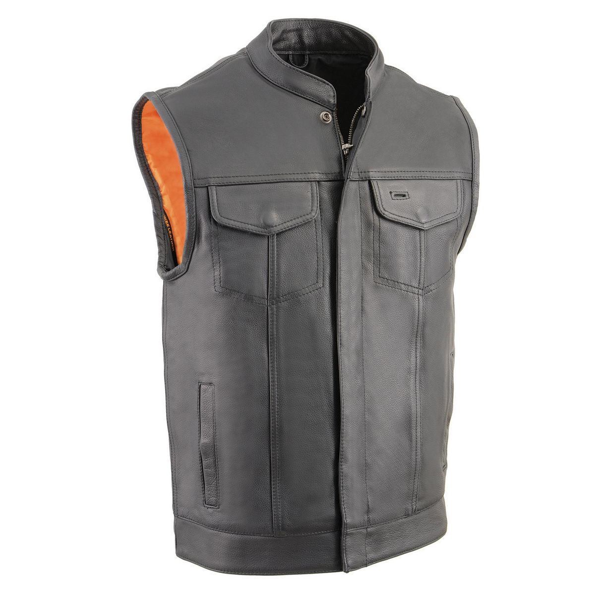 Milwaukee Leather MLM3514 Men's Black “Cool-Tec” Naked Leather Vest - Club Style Dual Closure Motorcycle Rider Vest