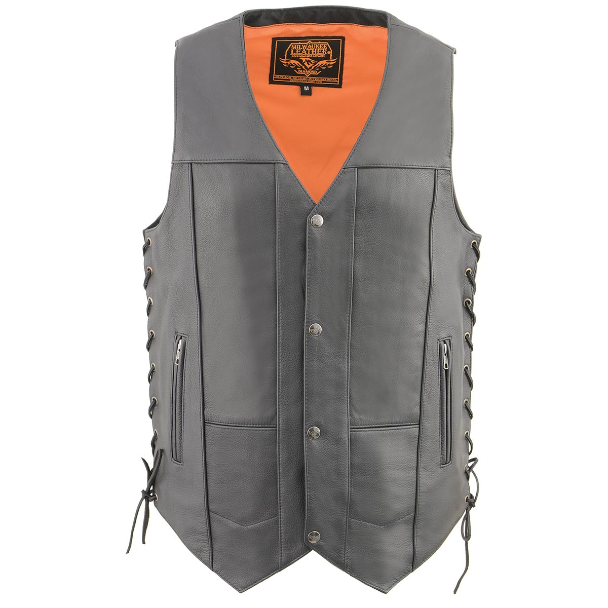 Milwaukee Leather MLM3541 Men's Roulette Black 10 Pocket Motorcycle Leather Vest w/ Cool-Tec