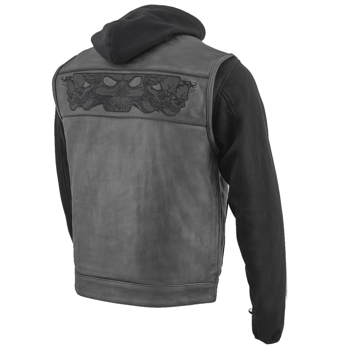 Milwaukee Leather MLM3563 Men's Leather Vest w/ Removeable Hoodie - Black 2 in 1 Reflective Skulls Motorcycle Vest