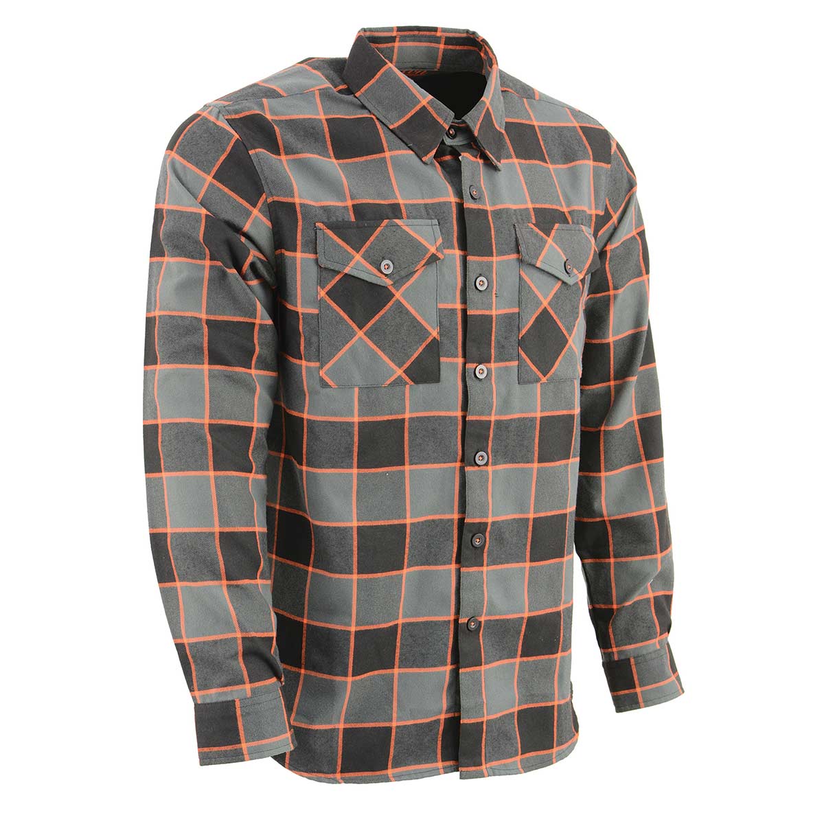 Milwaukee Leather MNG11648 Men's Grey with Brown and Orange Long Sleeve Cotton Flannel Shirt