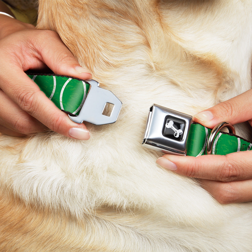 Dog Bone Seatbelt Buckle Collar - Rings Camo Neon Green/White