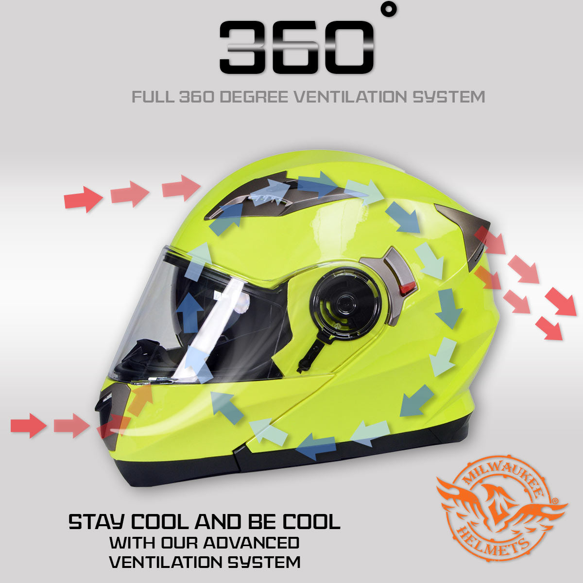 Milwaukee Helmets MPH9809DOT 'Ionized' Neon Yellow Modular Helmet for Men and Women Biker w/ MP7922FMSET Heated Balaclava Bundle