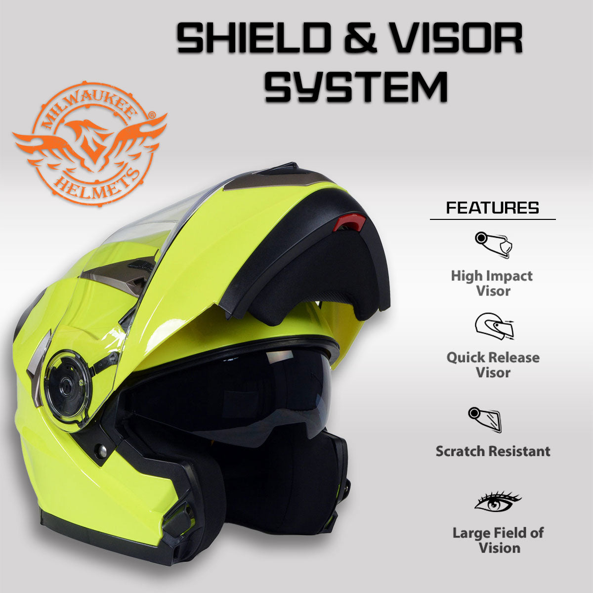 Milwaukee Helmets MPH9809DOT 'Ionized' Neon Yellow Modular Helmet for Men and Women Biker w/ MP7922FMSET Heated Balaclava Bundle