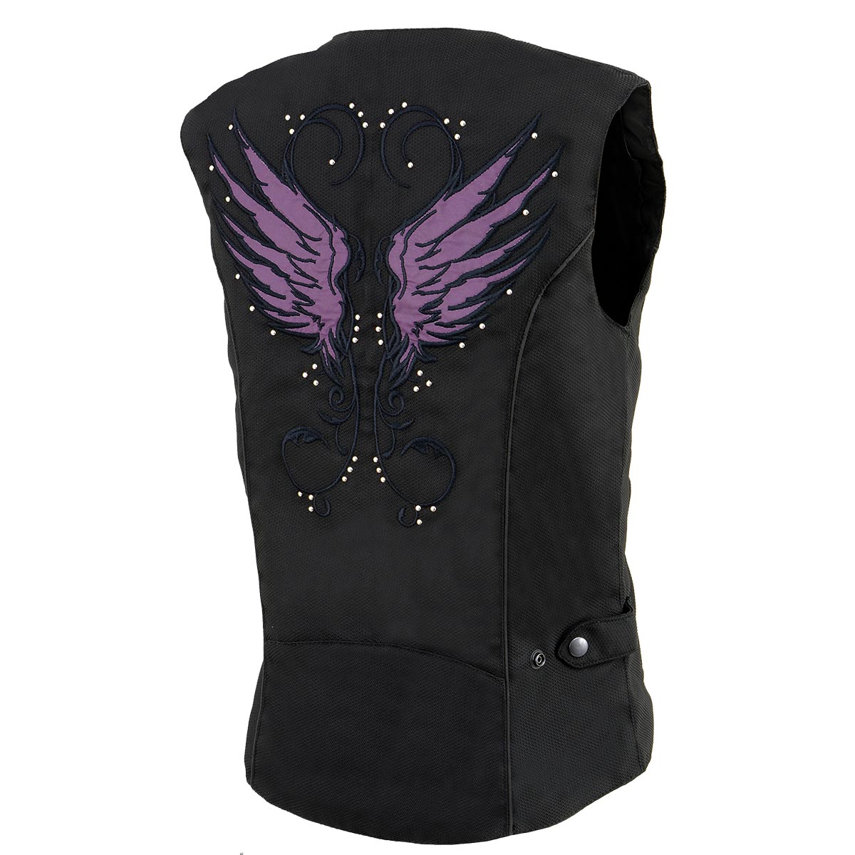 Milwaukee Leather MPL1955 Ladies 'Winged Embroidery' Black and Purple Textile Vest