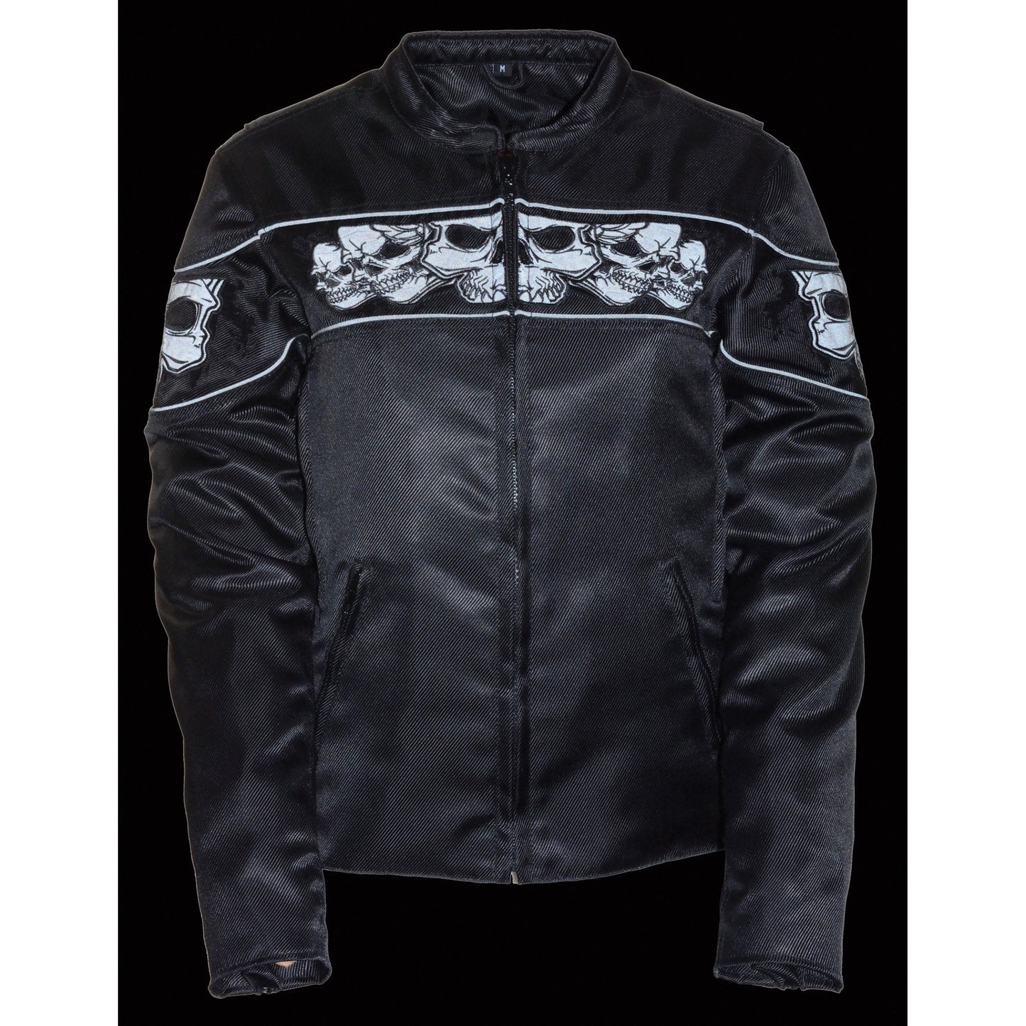 Milwaukee Leather MPL2730 Women's Black Crossover Textile Scooter Jacket with Reflective Skulls