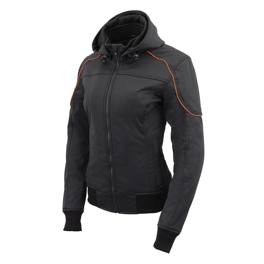 Milwaukee Leather MPL2764 Women's Black Soft Shell Armored Motorcycle Racing Style Jacket with Hoodie