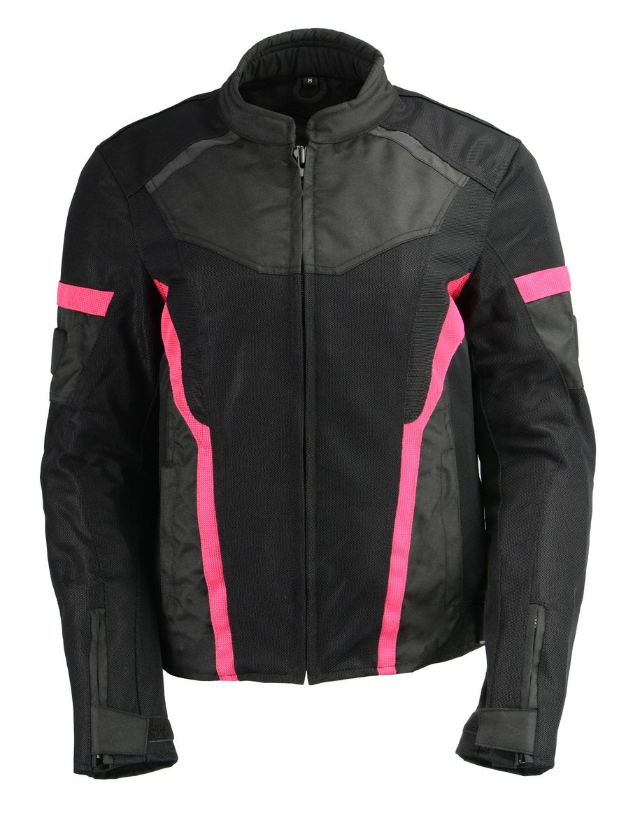 Milwaukee Leather MPL2794 Black and Pink Mesh/Textile Armored Motorcycle Racer Jacket for Women - All Season Jackets