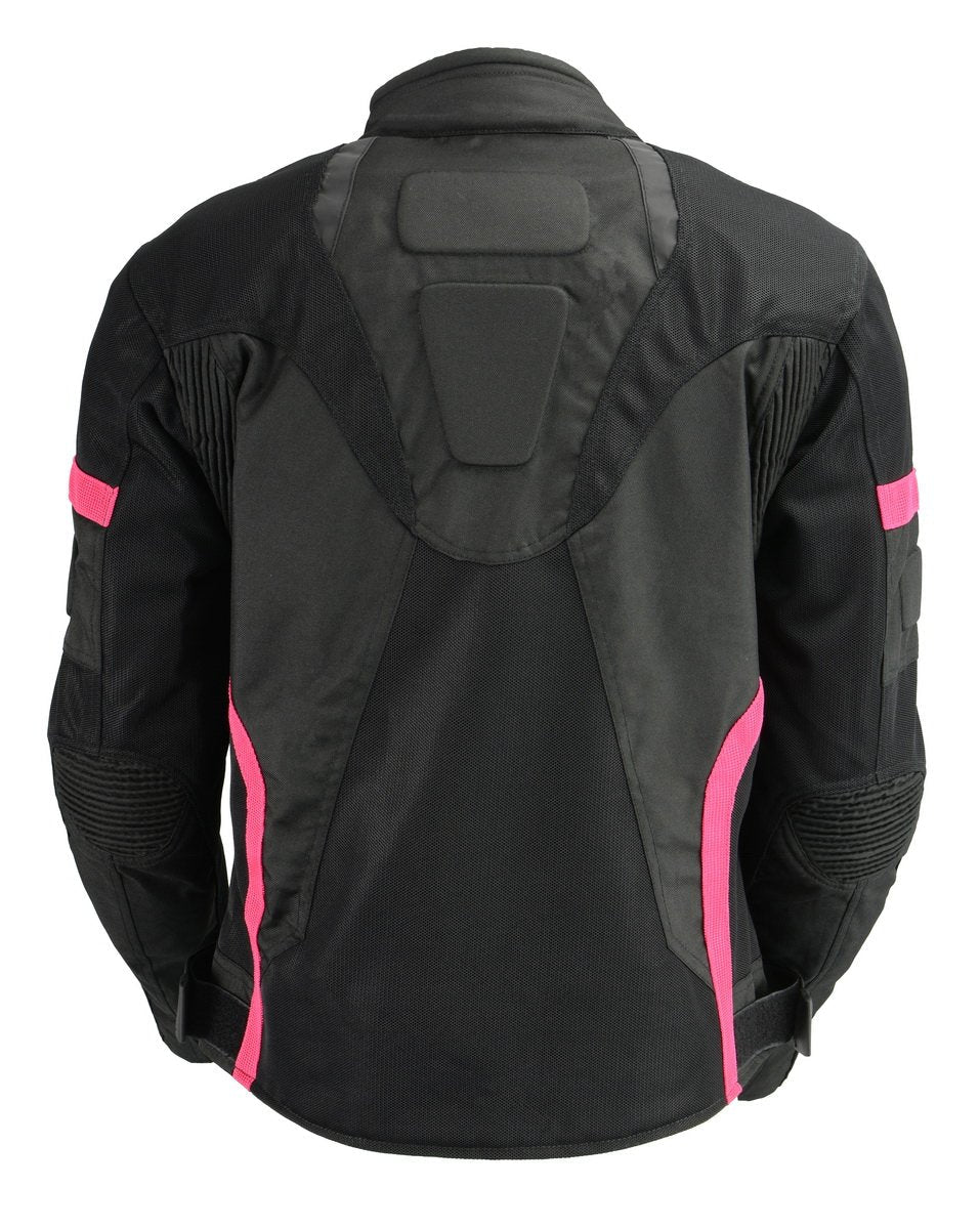 Milwaukee Leather MPL2794 Black and Pink Mesh/Textile Armored Motorcycle Racer Jacket for Women - All Season Jackets