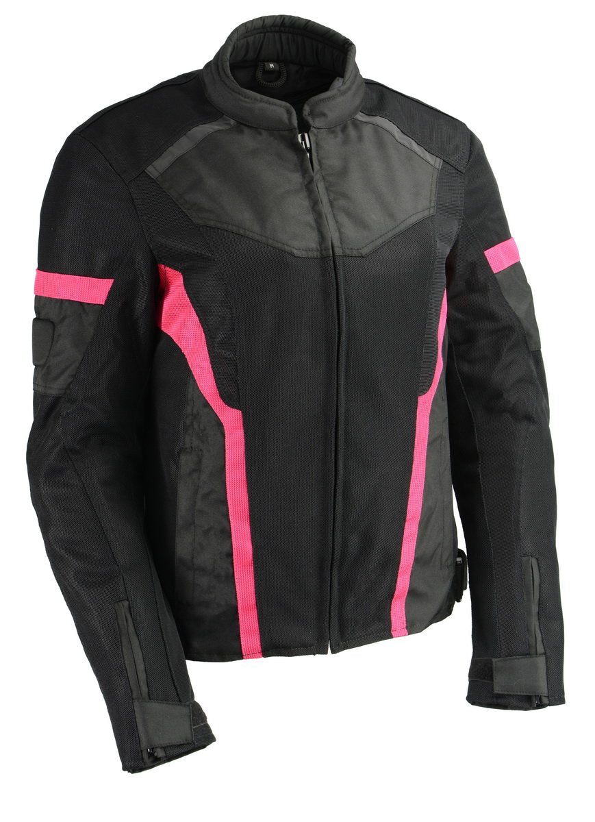 Milwaukee Leather MPL2794 Black and Pink Mesh/Textile Armored Motorcycle Racer Jacket for Women - All Season Jackets