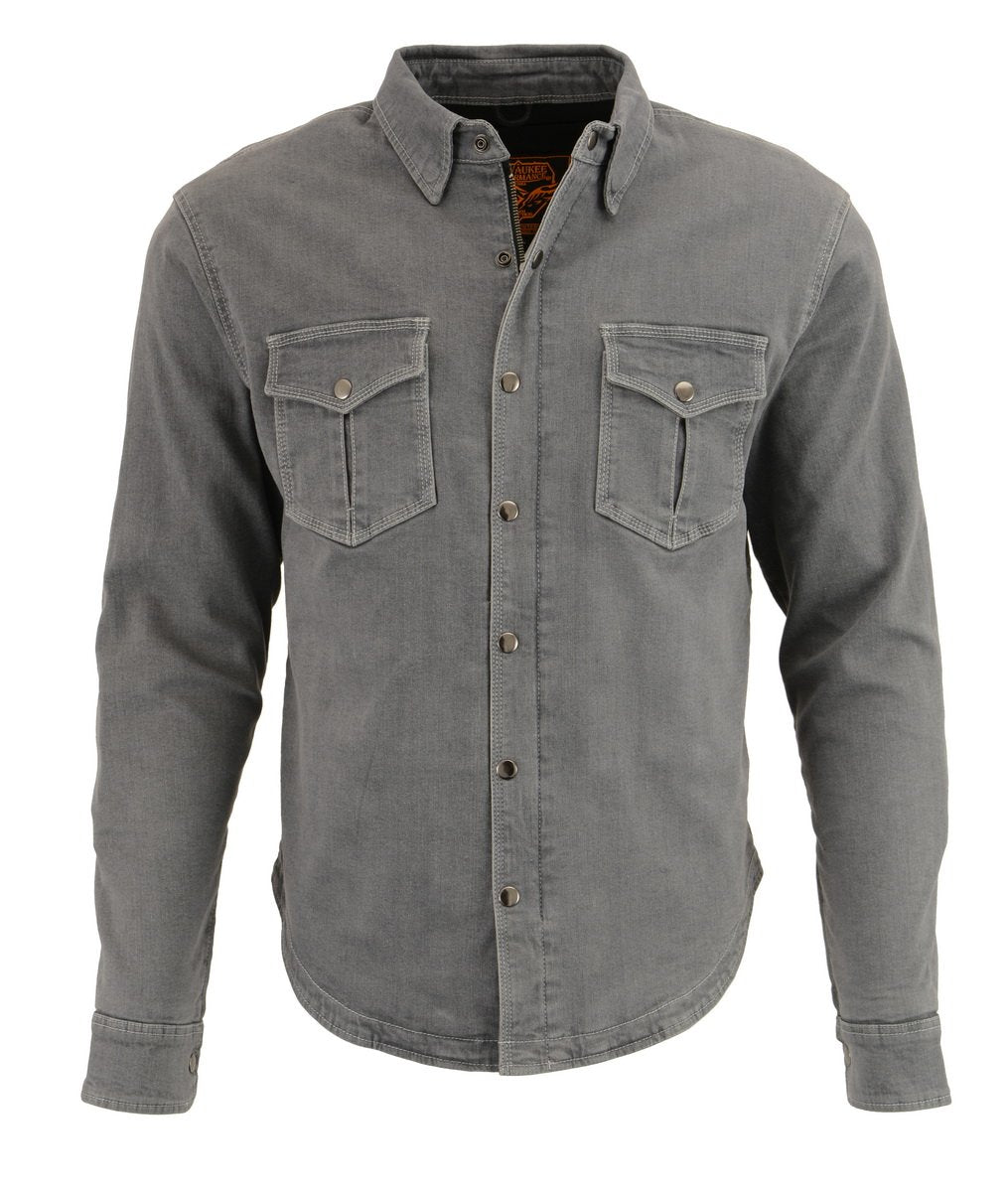 Milwaukee Leather MPM1621 Men's Grey Flannel Biker Shirt with CE Approved Armor - Reinforced w/ Aramid Fibers