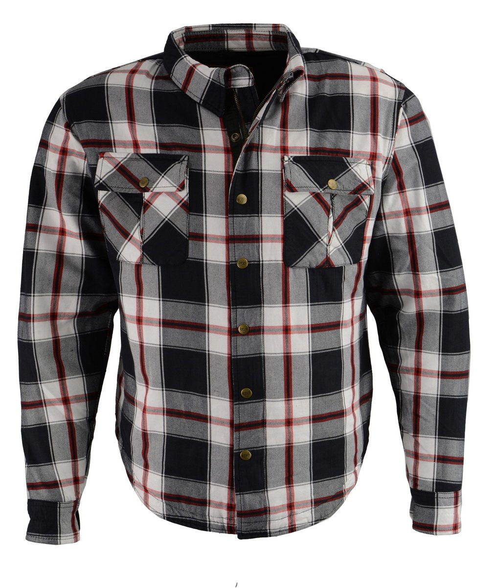 Milwaukee Leather MPM1625 Men's Plaid Flannel Biker Shirt with CE Approved Armor - Reinforced w/ Aramid Fibers