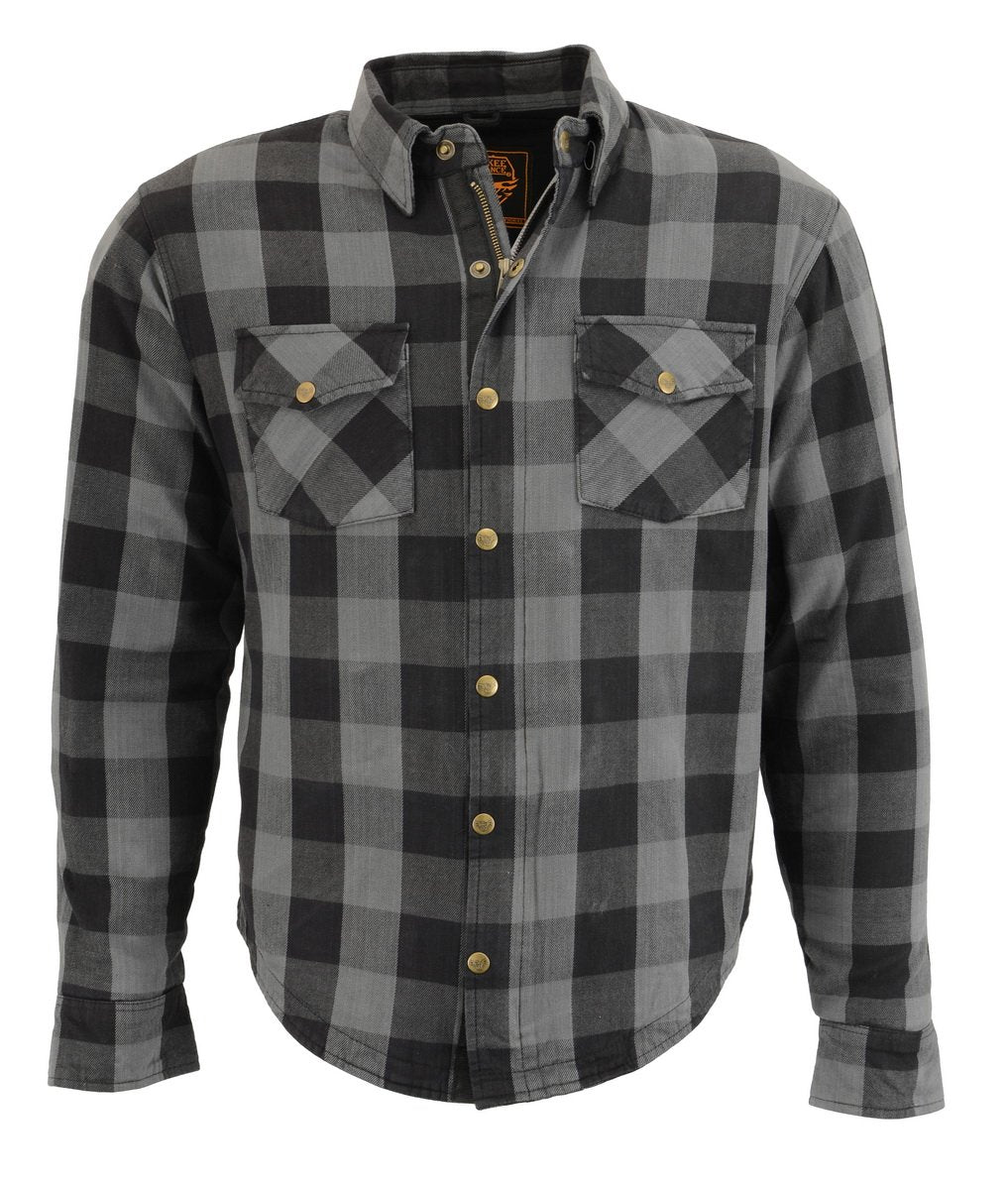 Milwaukee Leather MPM1630 Men's Plaid Flannel Biker Shirt with CE Approved Armor - Reinforced w/ Aramid Fibers