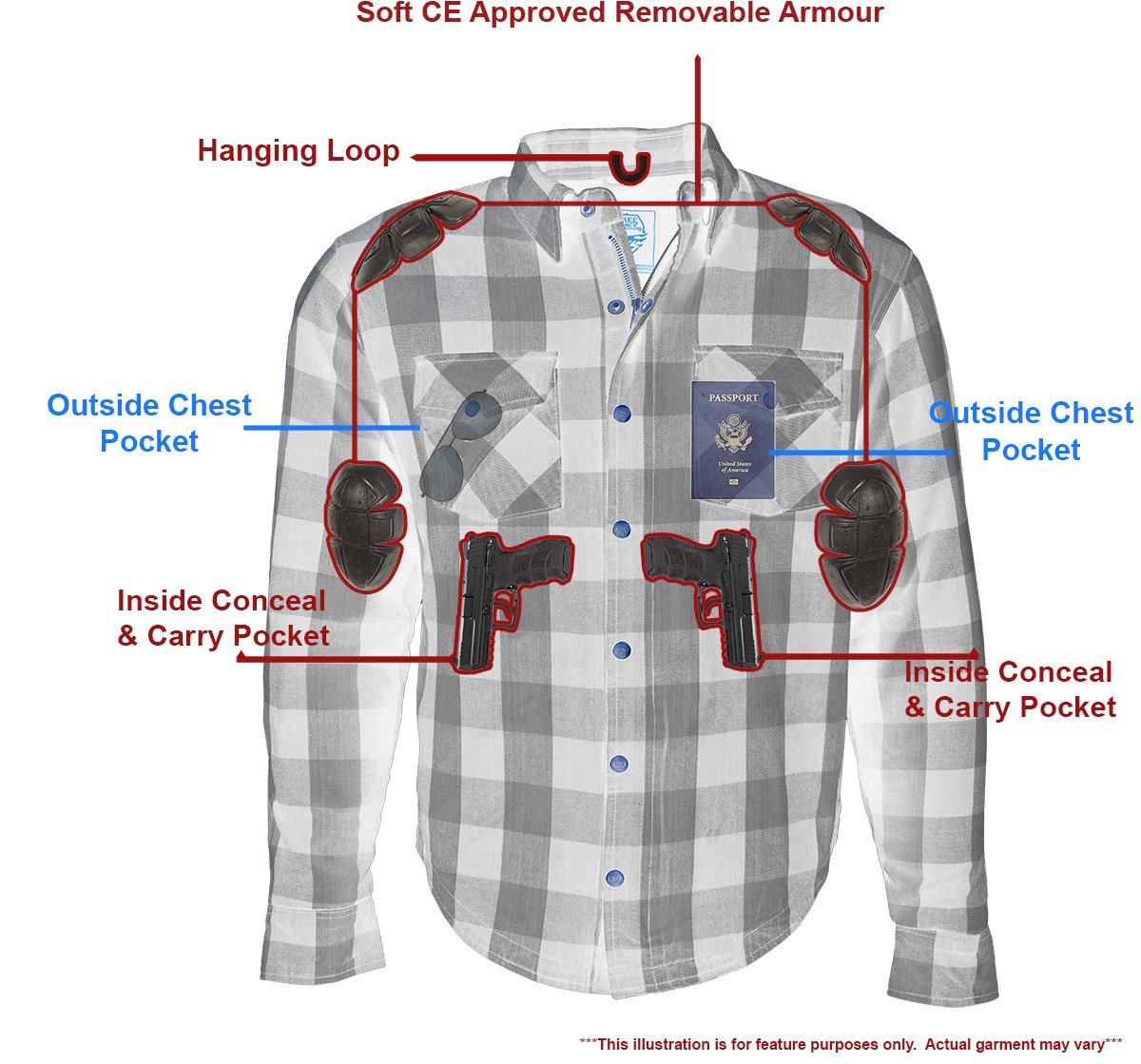 Milwaukee Leather MPM1630 Men's Plaid Flannel Biker Shirt with CE Approved Armor - Reinforced w/ Aramid Fibers