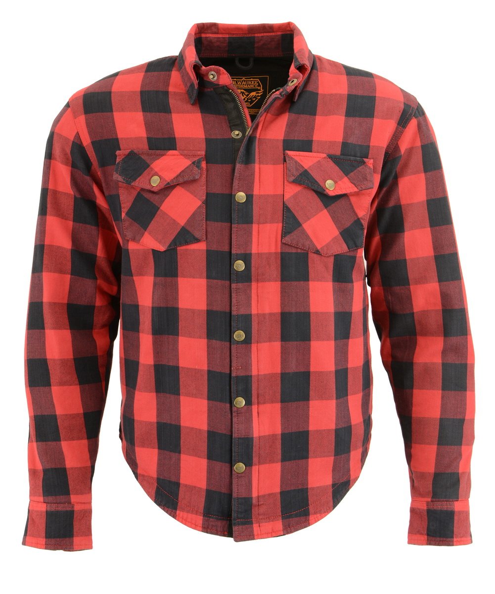 Milwaukee Leather MPM1631 Men's Plaid Flannel Biker Shirt with CE Approved Armor - Reinforced w/ Aramid Fiber