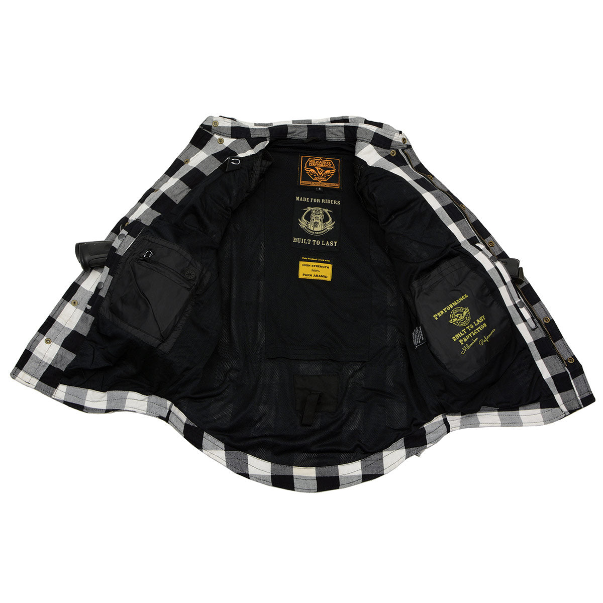 Milwaukee Leather MPM1633 Men's Plaid Flannel Biker Shirt with CE Approved Armor - Reinforced w/ Aramid Fiber