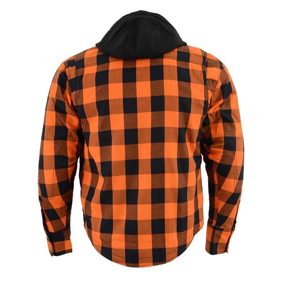 Milwaukee Leather MPM1642 Men's Plaid Hooded Flannel Biker Shirt with CE Approved Armor - Reinforced w/ Aramid Fibers