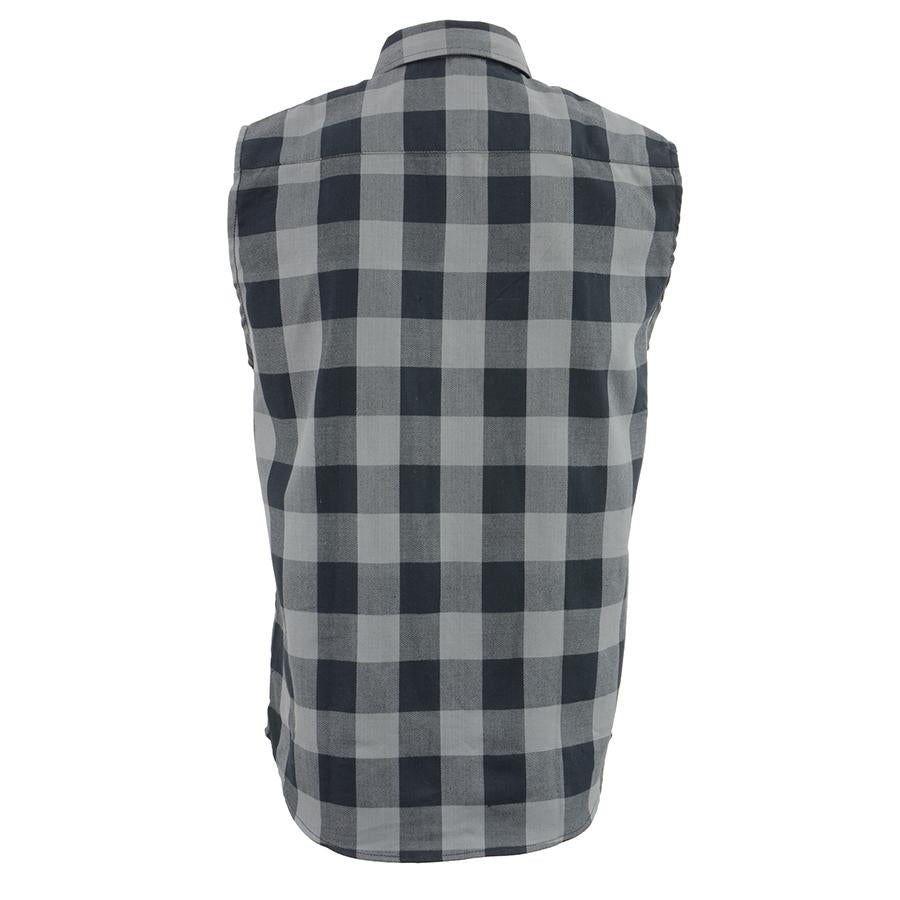 Milwaukee Leather MPM1648 Men’s Classic Black and Grey Button-Down Flannel Cut Off Sleeveless Casual Shirt