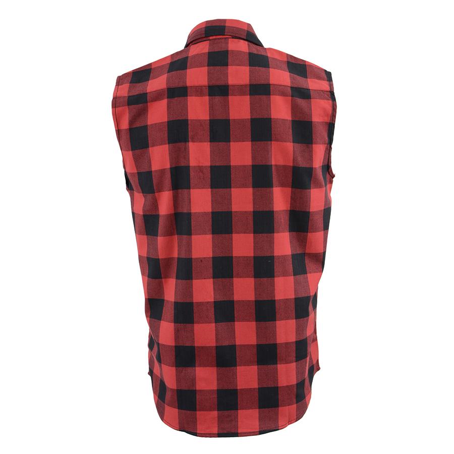 Milwaukee Leather MPM1649 Men’s Classic Black and Red Button-Down Flannel Cut Off Sleeveless Casual Shirt