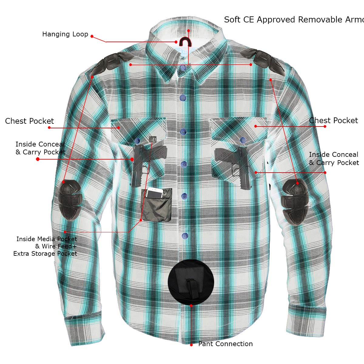 Milwaukee Leather MPM1632 Men's Plaid Flannel Biker Shirt with CE Approved Armor - Reinforced w/ Aramid Fiber