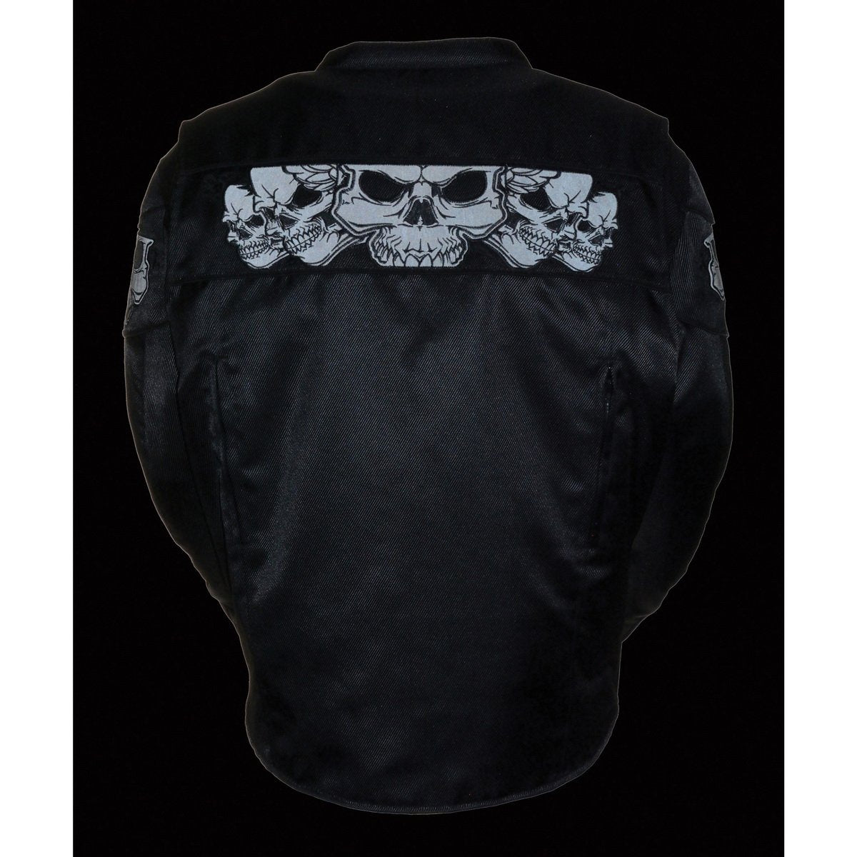 Milwaukee Leather MPM1730 Black Padded Textile Motorcycle Jacket for Men w/ Reflective Skulls - All Season Motorcycle Jacket