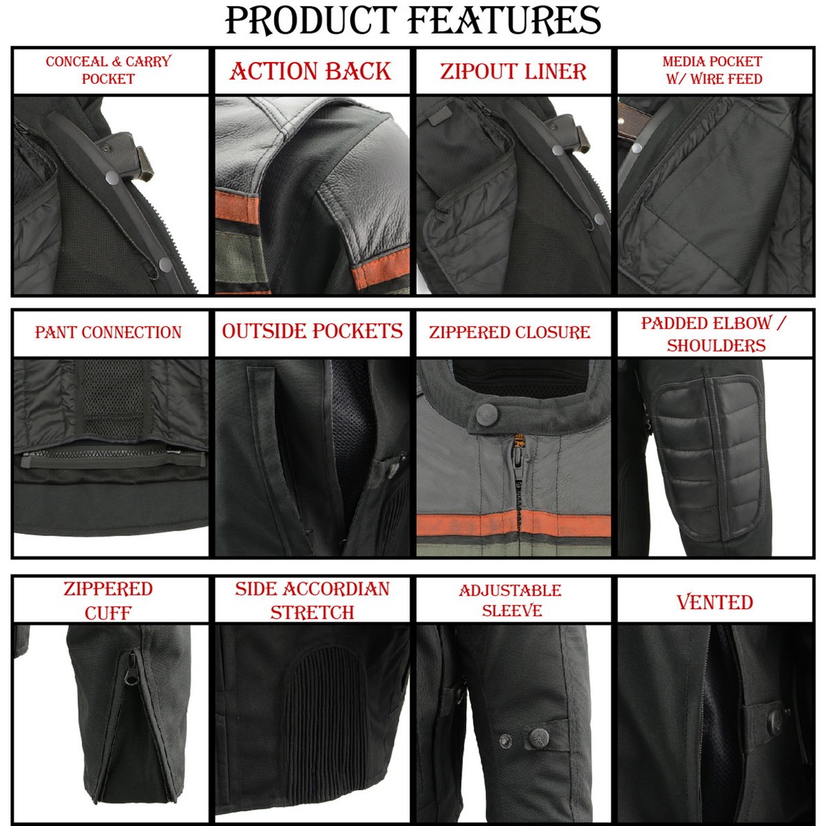 Milwaukee Leather MPM1751 Burnt Orange Leather and Textile Armored Motorcycle Jacket for Men - All Season