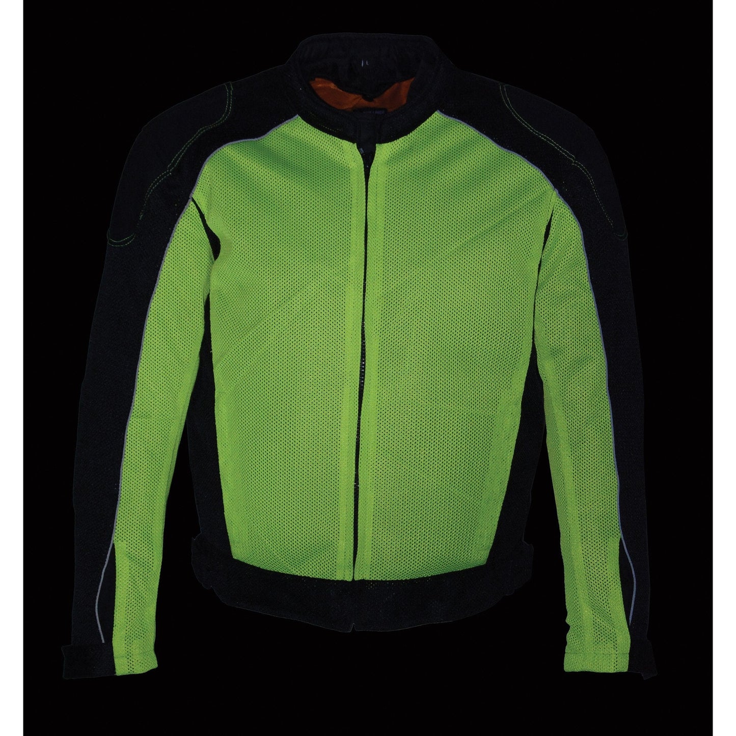 Milwaukee Leather MPM1790 Men's Black and Neon Green Hi Vis Mesh Racer Armored Jacket with Removable Rain Jacket