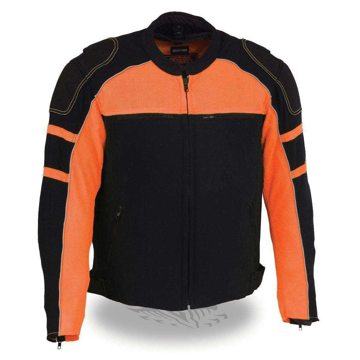 Milwaukee Leather MPM1791 Men's Black and Orange Textile Armored Motorcycle Riding Jacket