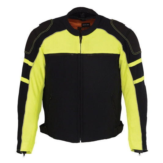 Milwaukee Leather MPM1791 Men's Black and Neon Green Armored Textile Motorcycle Riding Jacket