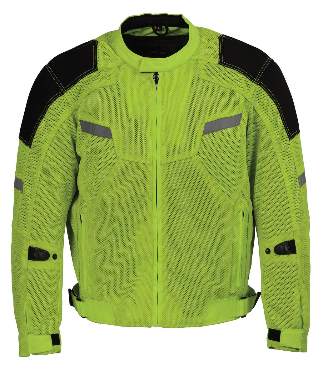 Milwaukee Leather MPM1792 Men’s Black and Green High-Viz Motorcycle Jacket with Armor – High Visibility Armored Mesh Racing Jacket