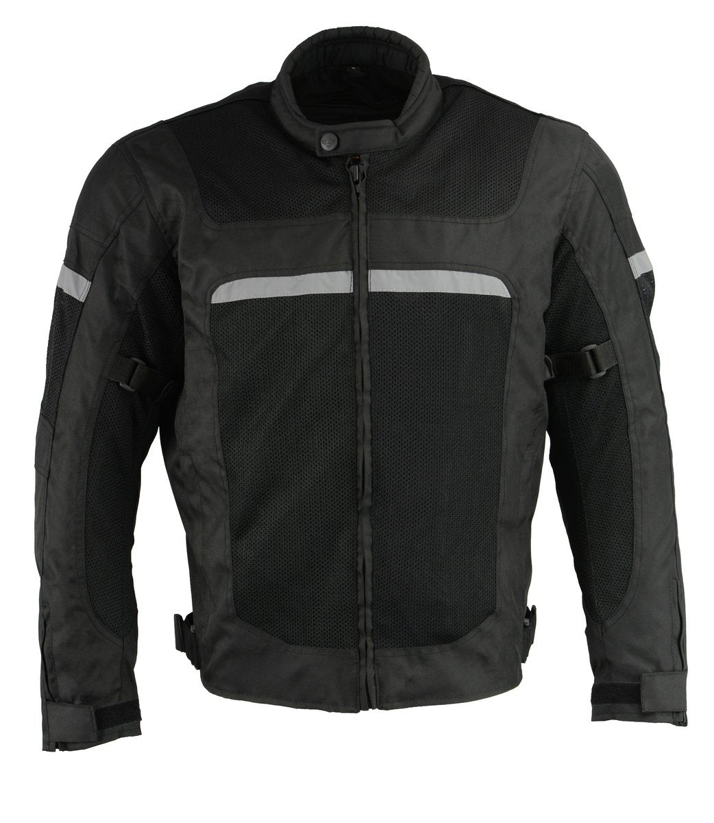 Milwaukee Leather MPM1794 Black Armored Mesh Racer Jacket with Reflective Piping for Men - All Season Jacket