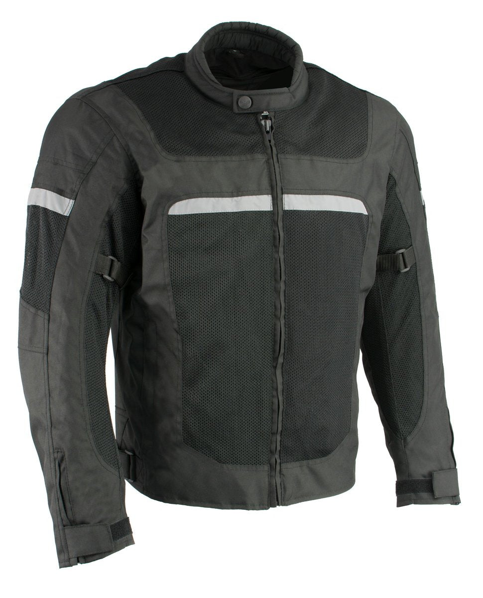 Milwaukee Leather MPM1794 Black Armored Mesh Racer Jacket with Reflective Piping for Men - All Season Jacket