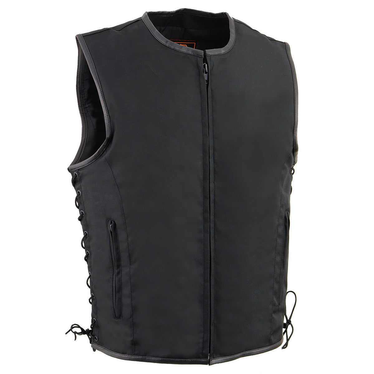 Milwaukee Leather MPM3739 Men's Black 'Side Laced' Textile Zipper Front Motorcycle Vest