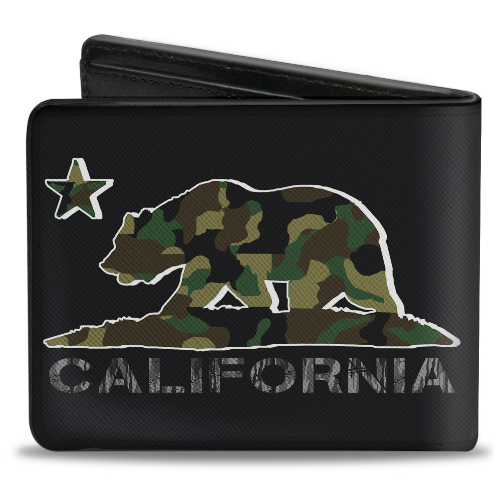 Bi-Fold Wallet - CALIFORNIA Flag Bear Black Camo Gray Camo Olive