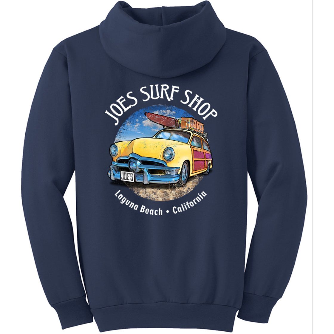 Joe's Surf Shop Yellow Woody with Surfboards Pullover Surf Hoodie