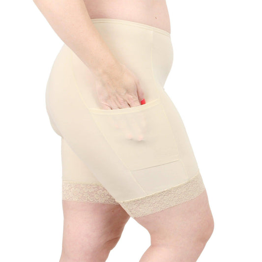 Moisture Wicking Shortlette Slipshort with 2 Pockets 7" | Beige