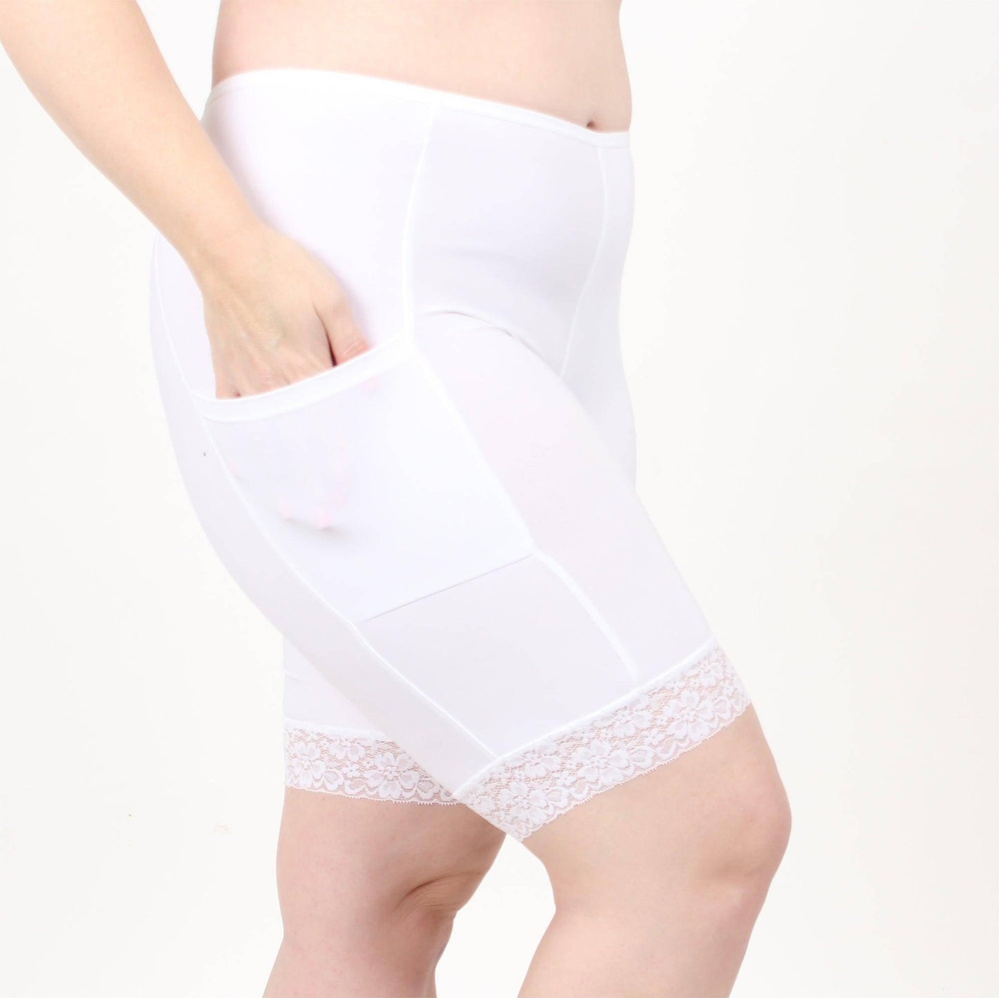 Moisture Wicking Shortlette Slipshort with 2 Pockets 7" | White