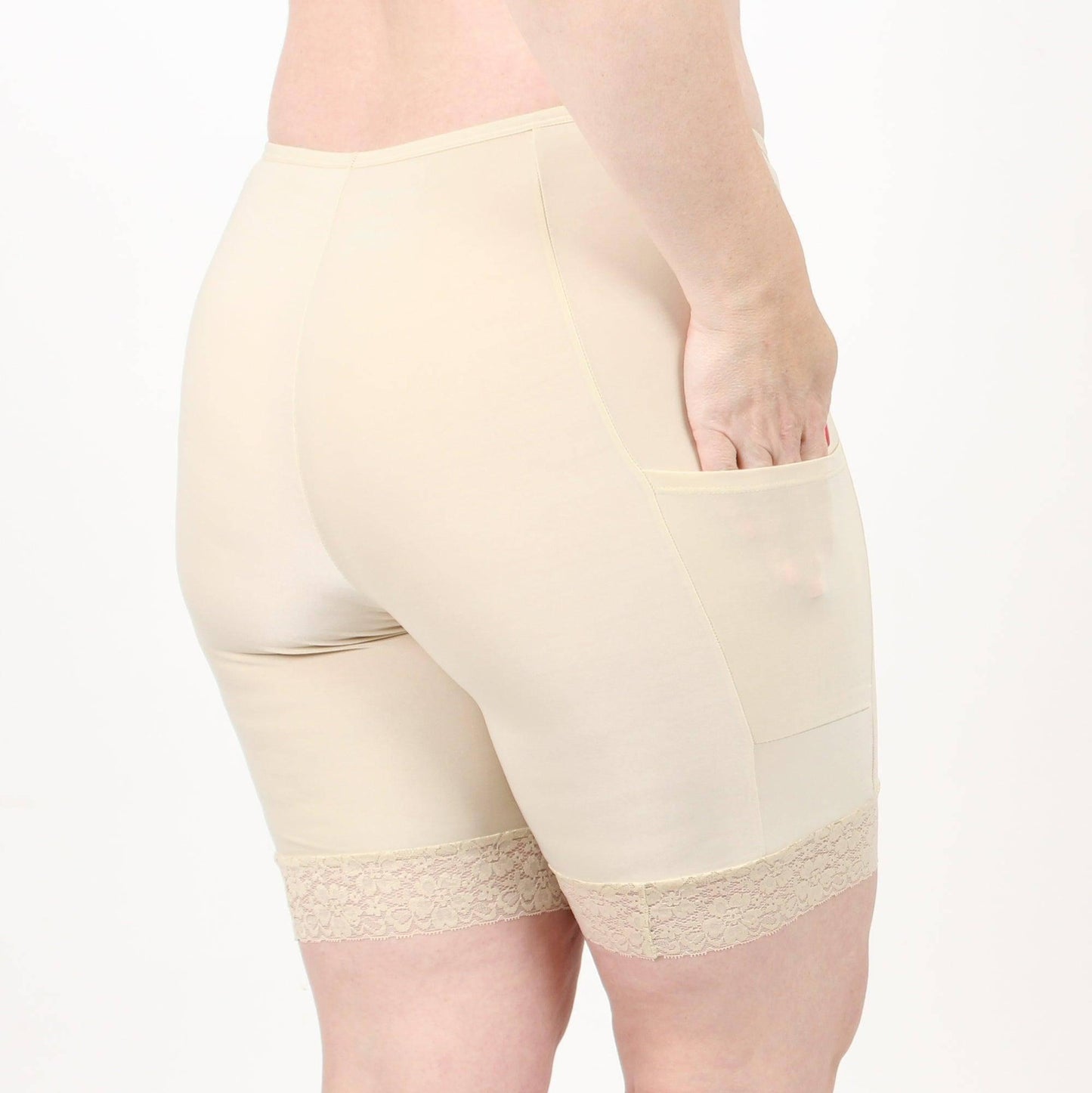 Moisture Wicking Shortlette Slipshort with 2 Pockets 7" | Beige