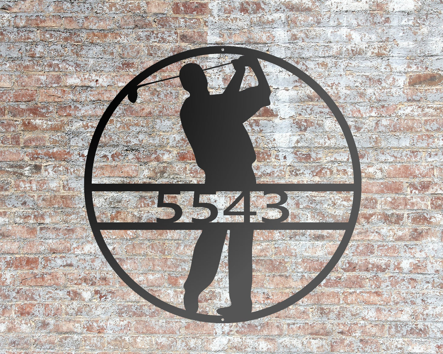 Golfer Personalized Round Metal Sign - One Line Name or Numbers