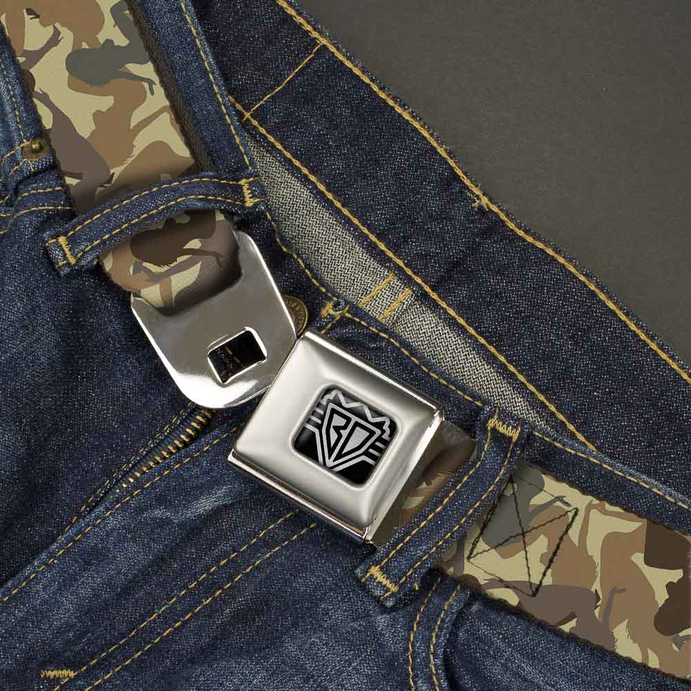 BD Wings Logo CLOSE-UP Full Color Black Silver Seatbelt Belt - Mud Flap Girls Camo Browns Webbing