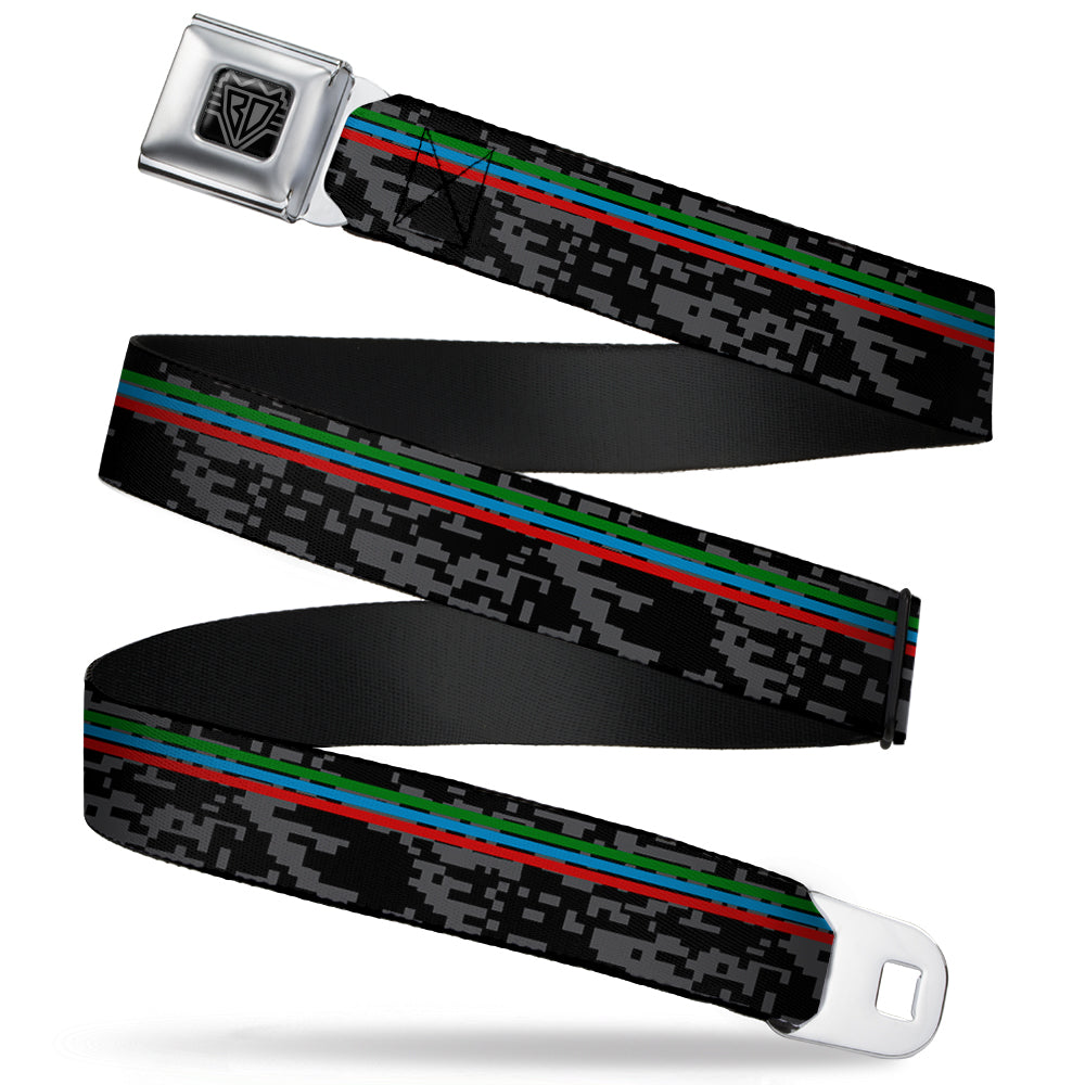 BD Wings Logo CLOSE-UP Full Color Black Silver Seatbelt Belt - Racing Stripes/Digital Camo Black/Gray/Green/Blue/Red Webbing