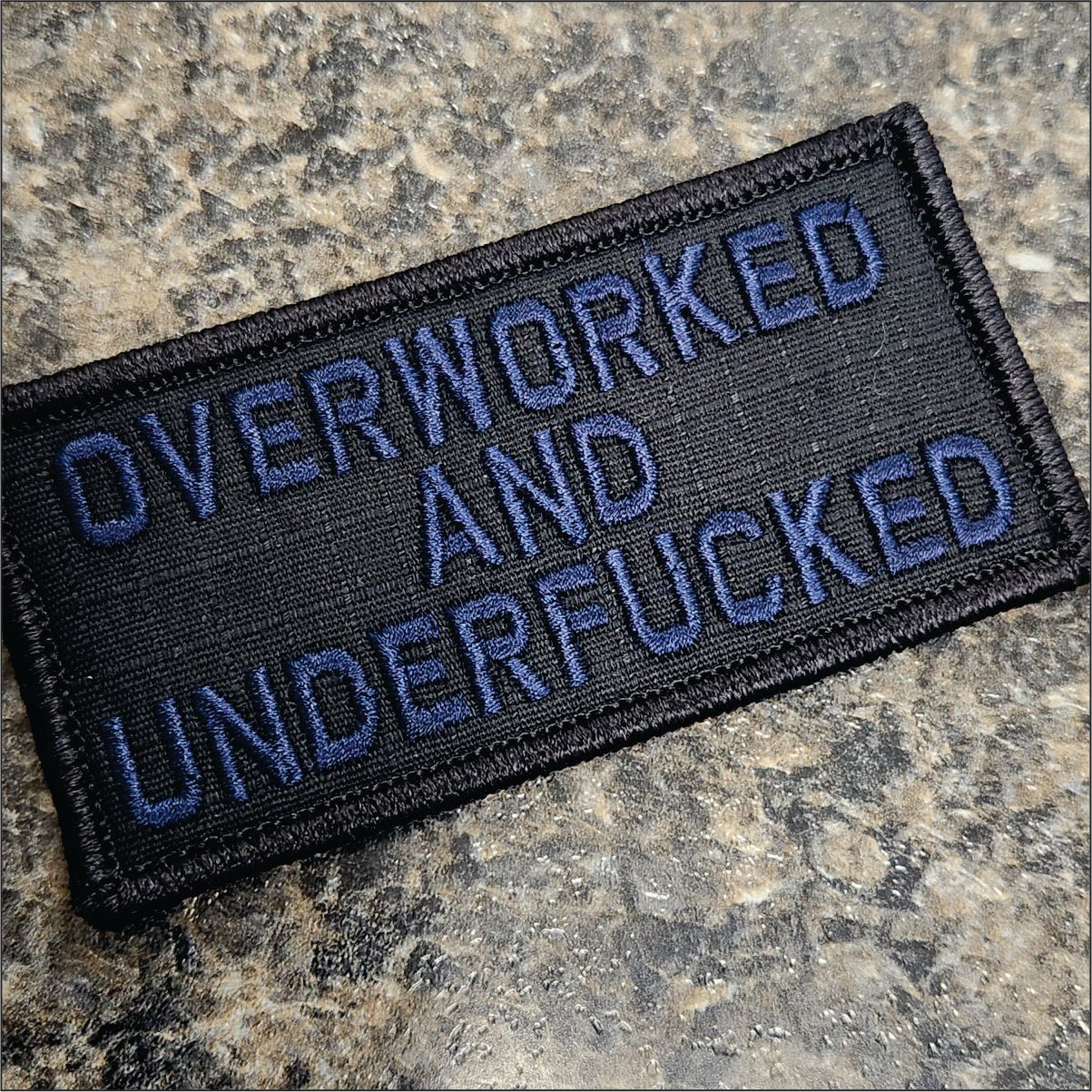 As Seen on Socials - Overworked and Underfucked - 2x4 Patch - Black w/Navy