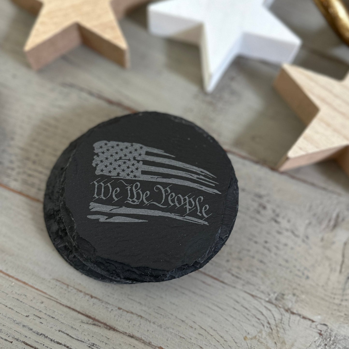 Patriotic American Themed Coaster Set | Slate, Wood or Cork | 4 of July Coasters