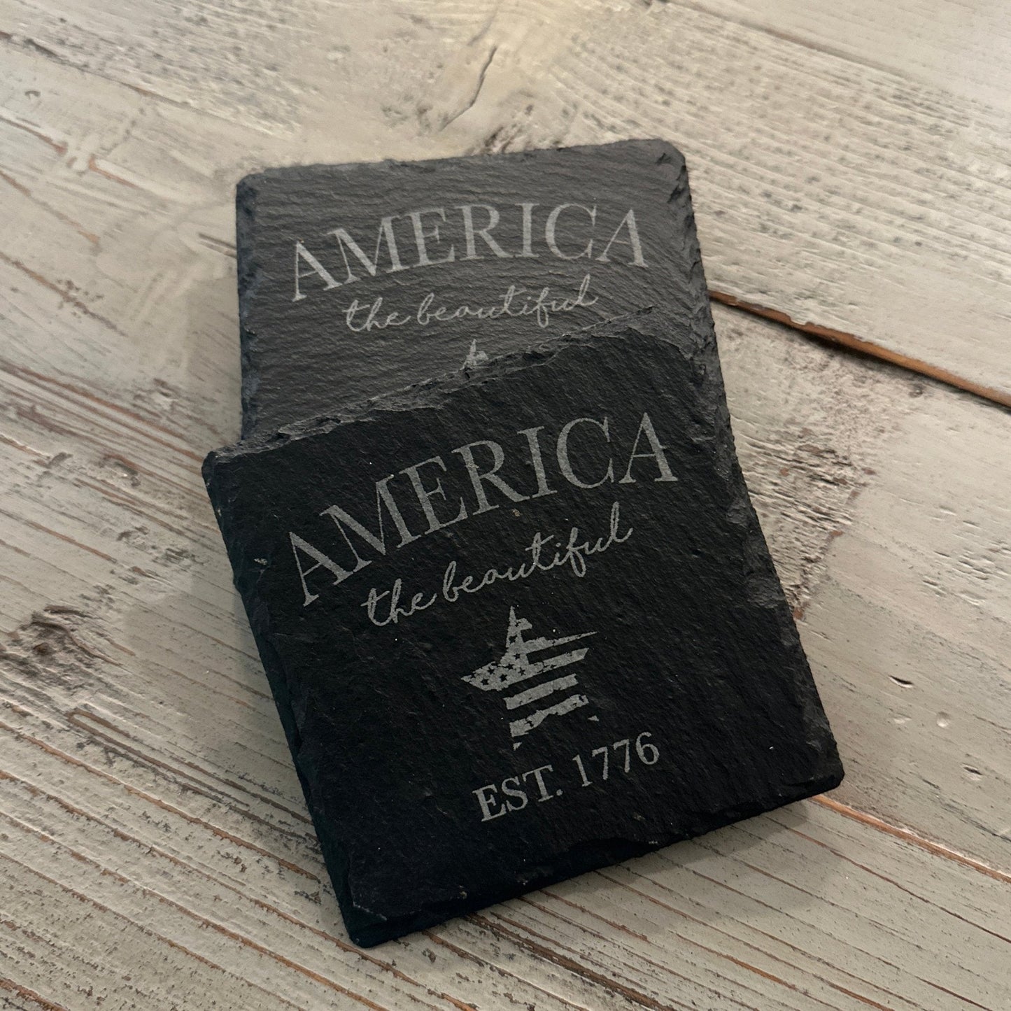 Patriotic American Themed Coaster Set | Slate, Wood or Cork | 4 of July Coasters